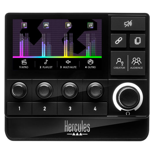 Front view of Hercules Stream 200 XLR Advanced Audio Controller on white background