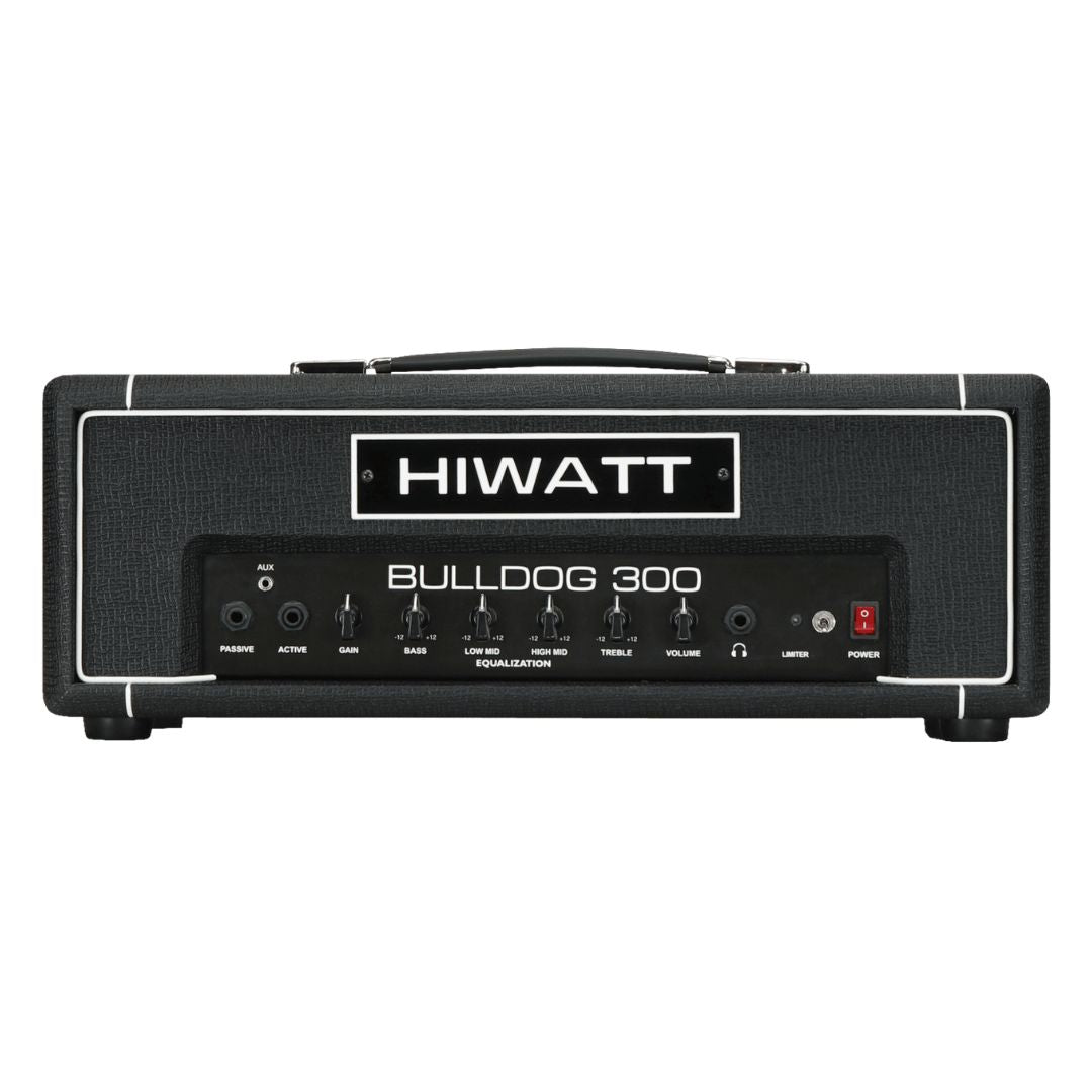 Front view of Hiwatt Bulldog 300 Bass Amplifier Head on white background