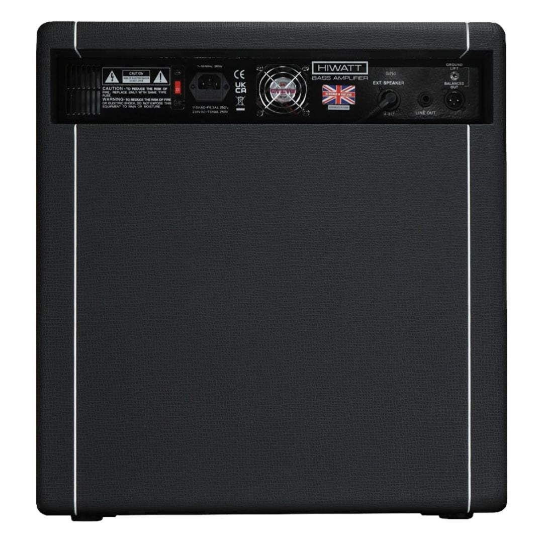 Rear view of Hiwatt Bulldog 300 Combo Bass Amplifier on white background