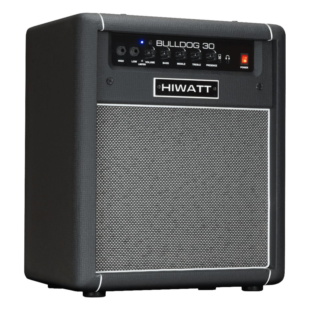 Angled front view of Hiwatt Bulldog 30 Combo BT Bass Amplifier on white background