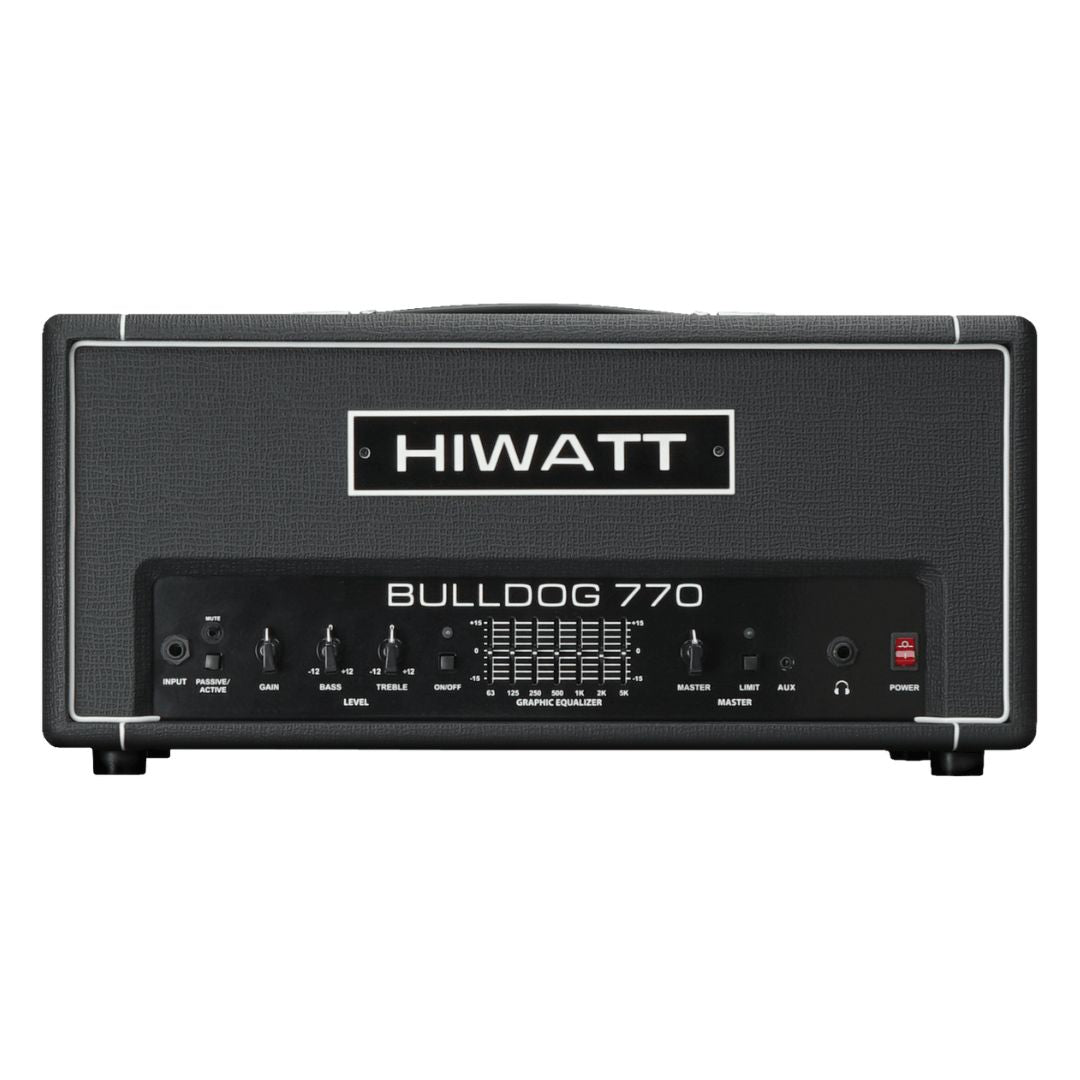 Front view of Hiwatt Bulldog 770 Bass Amplifier Head on white background