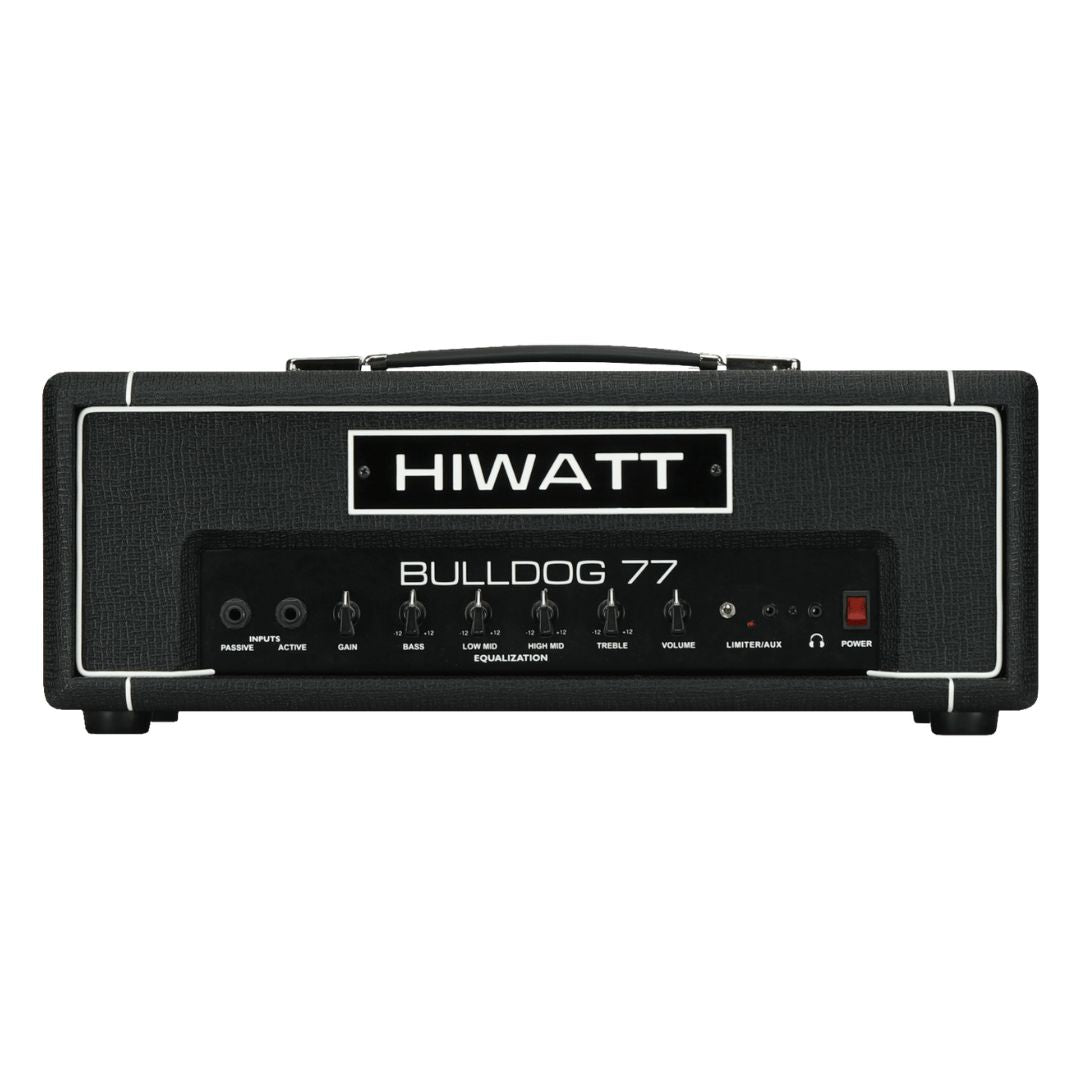 Front view of Hiwatt Bulldog 77 Bass Amplifier Head on white background