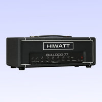 Angled front view of Hiwatt Bulldog 77 Bass Amplifier Head on purple background