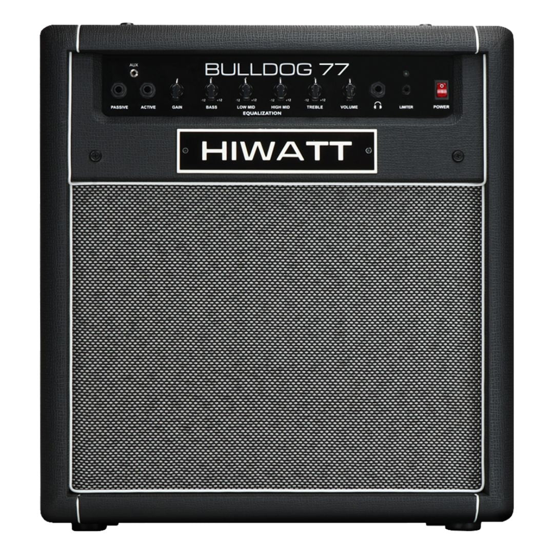 Front view of Hiwatt Bulldog 77 Combo Bass Amplifier on white background