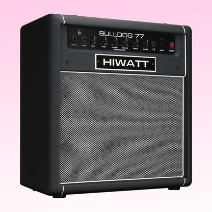 Angled front view of Hiwatt Bulldog 77 Combo Bass Amplifier on pink background