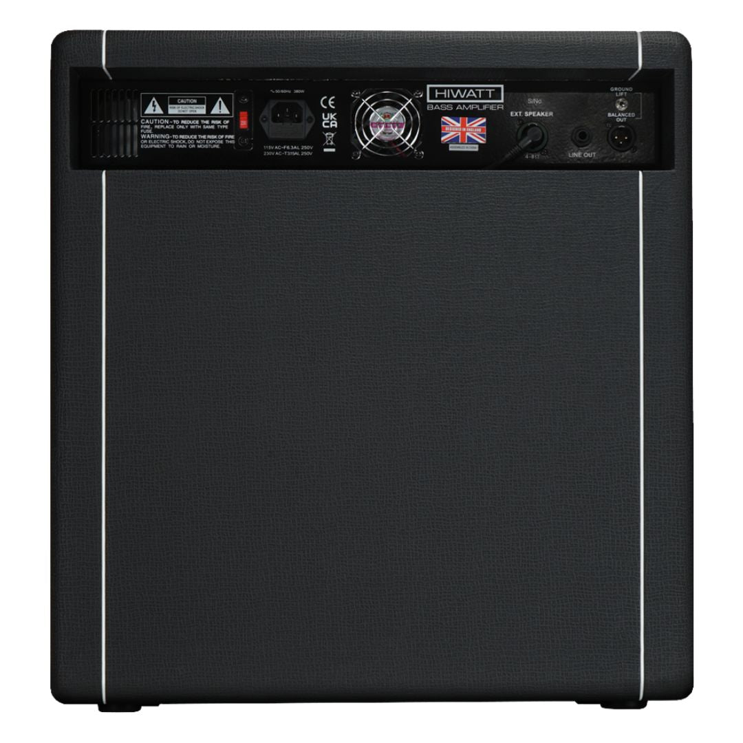 Rear view of Hiwatt Bulldog 77 Combo Bass Amplifier on white background