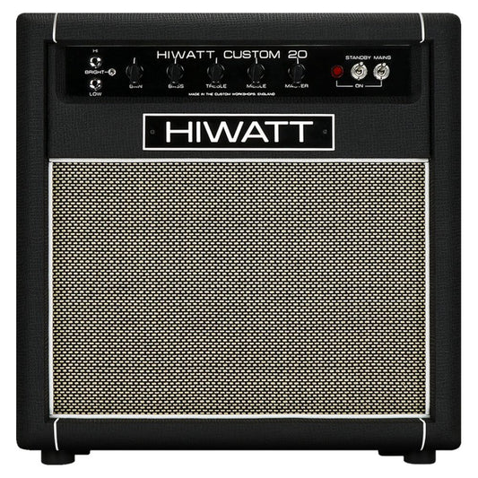 Front view of Hiwatt Custom 20 Combo 1×12 Custom Guitar Amplifier on white background