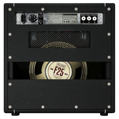 Rear ports view of Hiwatt Custom 20 Combo 1×12 Custom Guitar Amplifier with Fane F25 speaker on white background