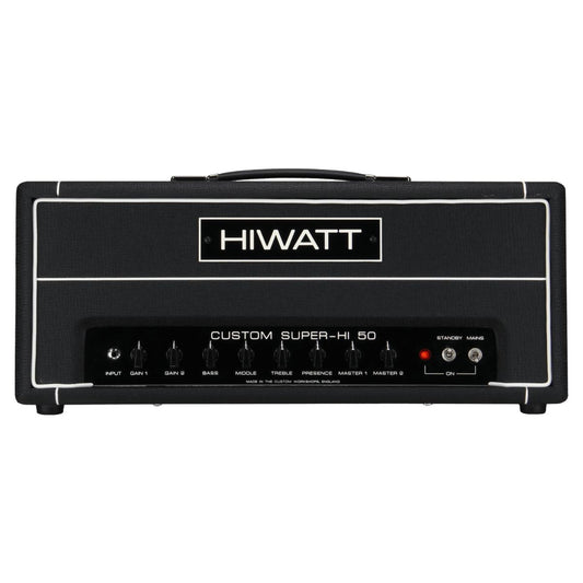 Front view of Hiwatt Custom Super-Hi 50 Guitar Amplifier Head on white background