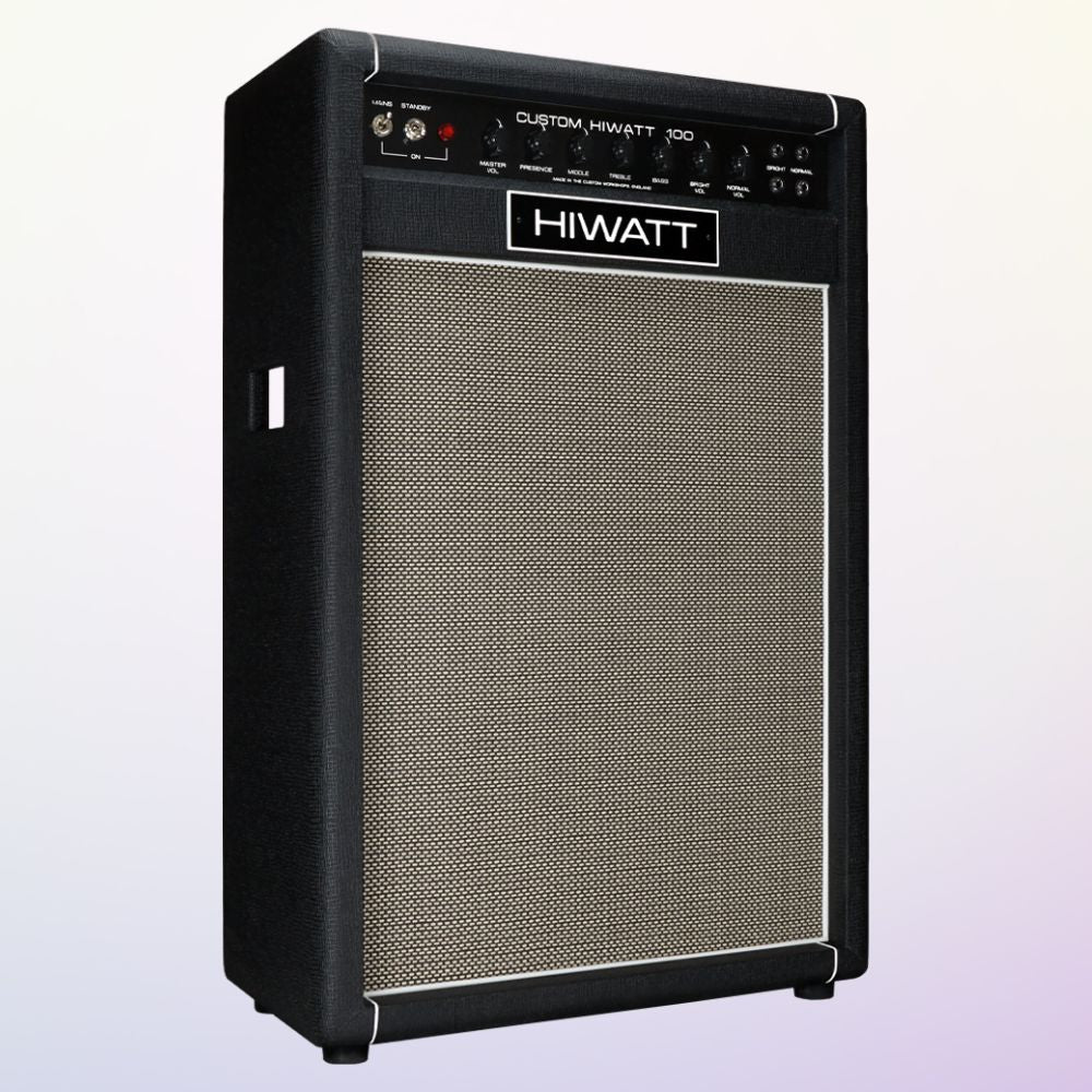Angled view of Hiwatt DR103 Combo (SA212) Guitar Amplifier on purple background