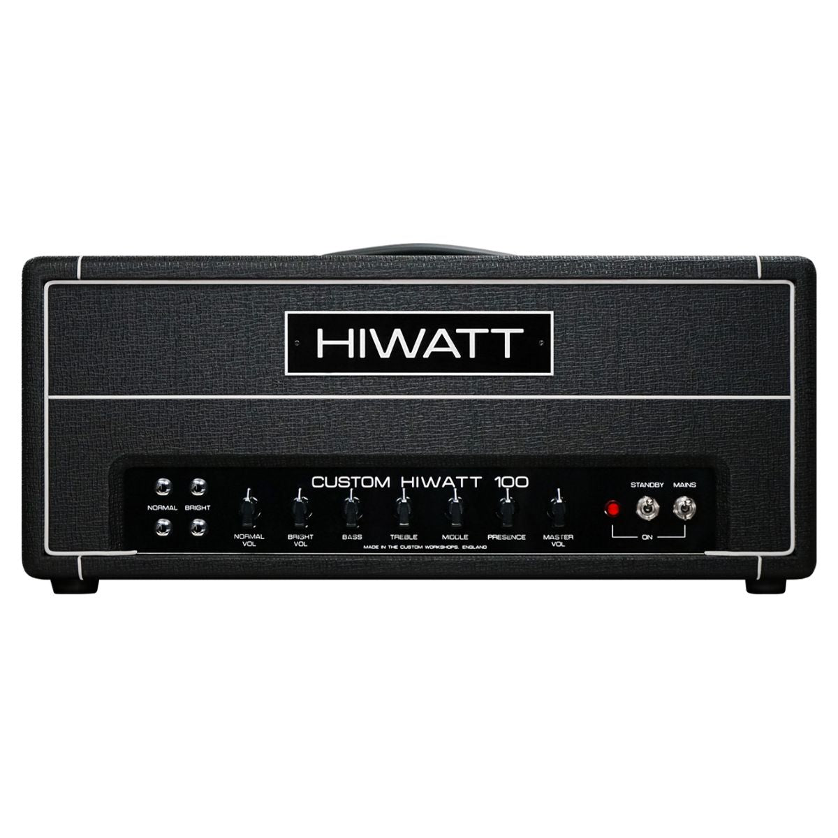 Front view of Hiwatt DR103 Custom Guitar Amplifier Head on white background