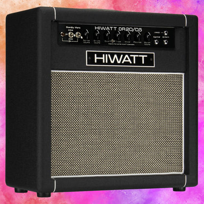 Angled view of Hiwatt DR20/0.5 The Little Rig Combo 1×12 Custom Guitar Amplifier on multicolored background