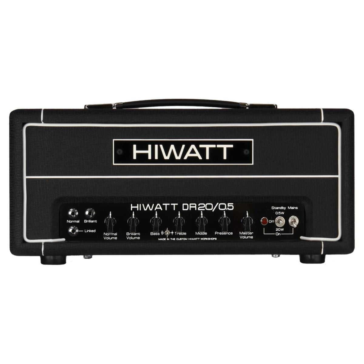 Front view of Hiwatt DR20/0.5 The Little Rig Custom Guitar Amplifier Head on white background