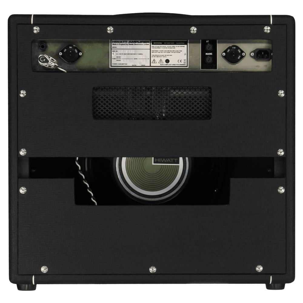 Rear view of Hiwatt DR504 Combo 1×12 Custom Guitar Amplifier on white background