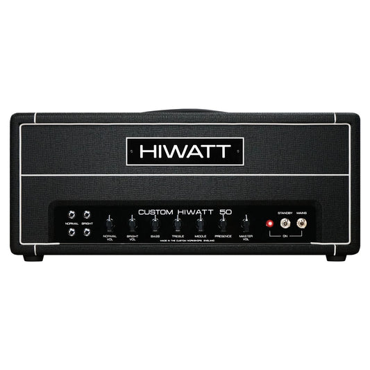 Front view of Hiwatt DR504 Custom Guitar Amplifier Head on white background