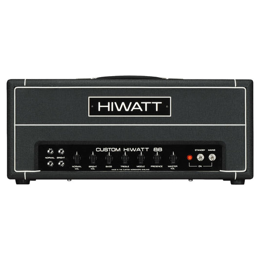 Front view of Hiwatt DR88 Custom Guitar Amplifier Head on white background