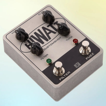 Angled view of Hiwatt Filter Fuzz MKII 1.1 Edition Pedal on multicolored background