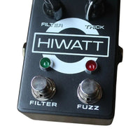 Close up view of Hiwatt Filter Fuzz MKII Pedal Stomp Switches on white background
