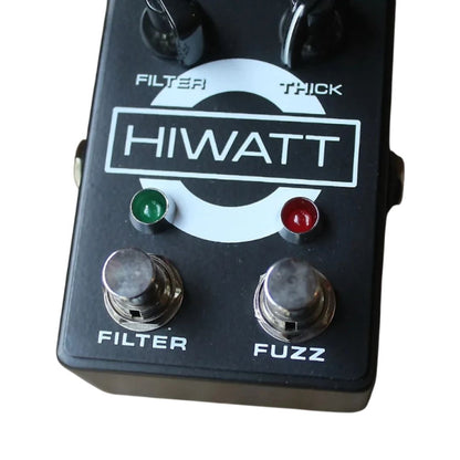 Close up view of Hiwatt Filter Fuzz MKII Pedal Stomp Switches on white background