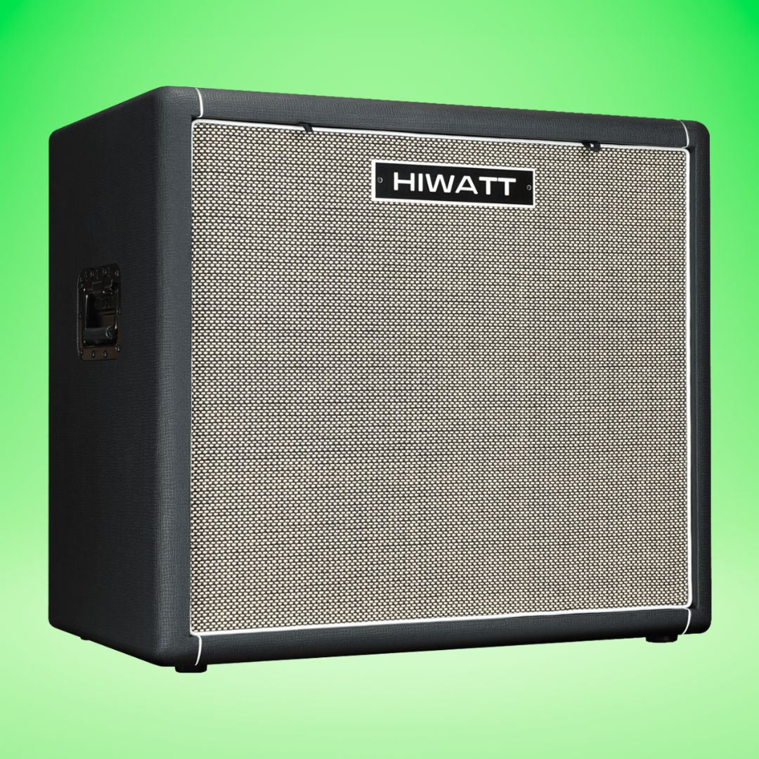 Angled front view of Hiwatt HB410HN Bass Speaker Cabinet on green background