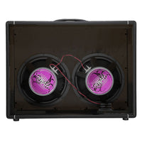 Rear view of Hiwatt HG212 Speaker Cabinet with exposed speakers on white background