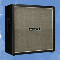 Angled front view of Hiwatt HG412 Speaker Cabinet on blue background