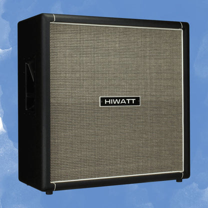 Angled front view of Hiwatt HG412 Speaker Cabinet on blue background