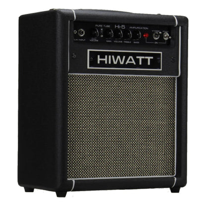 Angled front view of Hiwatt Hi-5 Combo Guitar Amplifier on white background