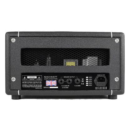 Rear view of Hiwatt Hi-5 Guitar Amplifier Head on white background