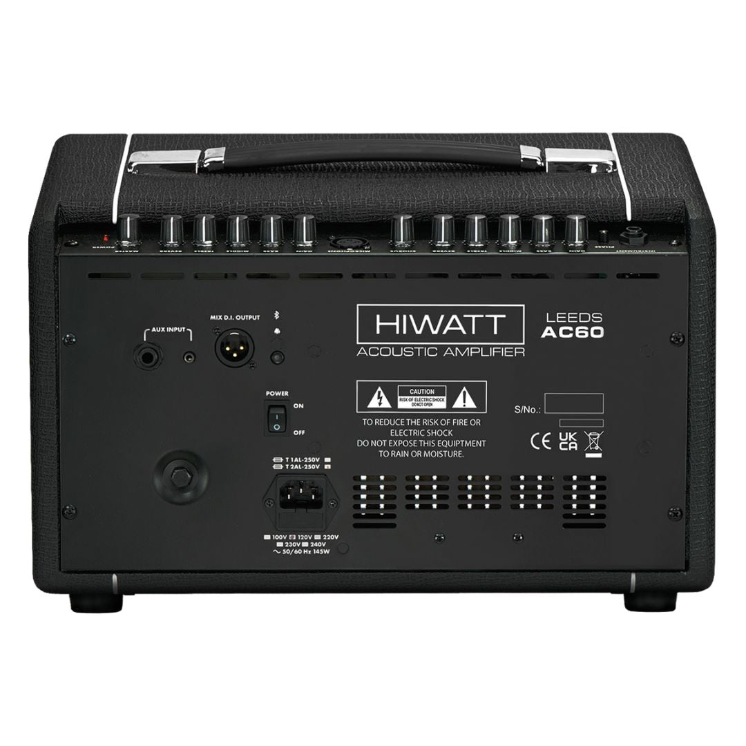 Rear view of Hiwatt LEEDS AC60 Combo Guitar Amplifier on white background