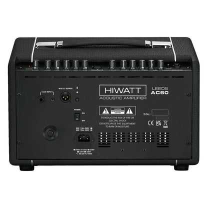 Rear view of Hiwatt LEEDS AC60 Combo Guitar Amplifier on white background