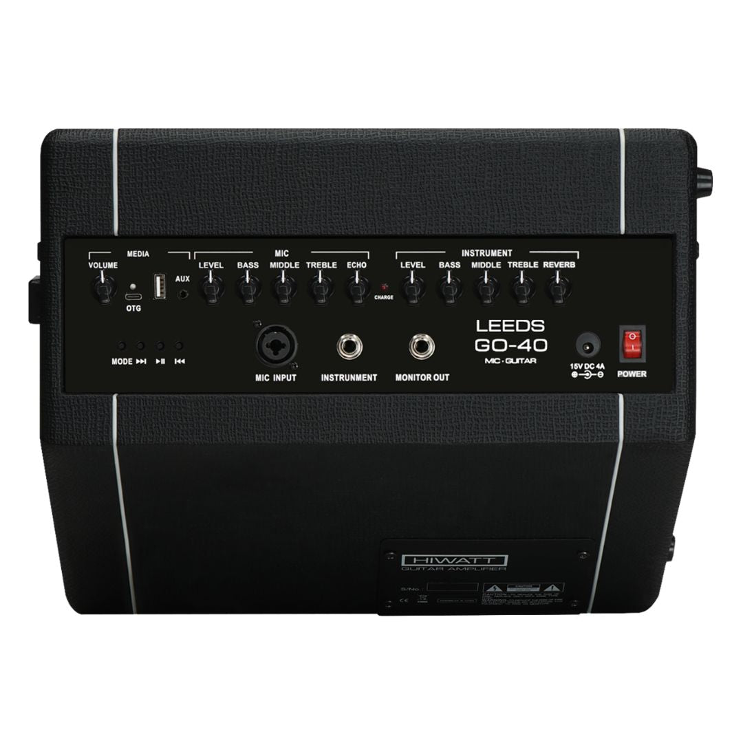 Rear view of Hiwatt LEEDS GO40 Combo Guitar Amplifier on white background