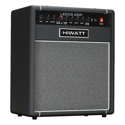 Angled front view of Hiwatt Leeds 25R Combo 1x10 Guitar Amplifier on white background
