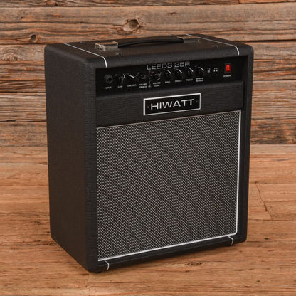 Angled front view of Hiwatt Leeds 25R Combo 1x10 Guitar Amplifier in wooden room
