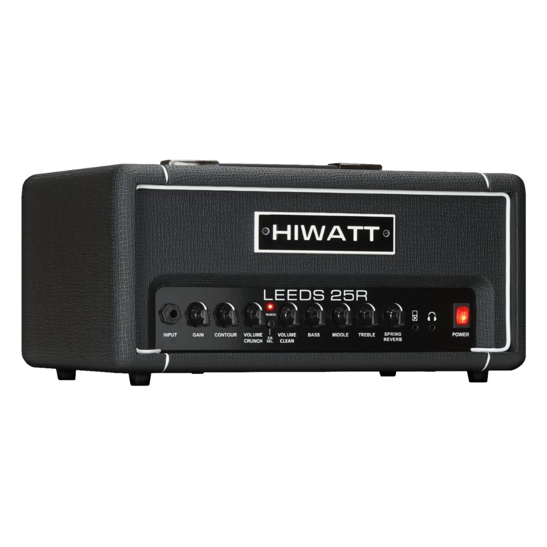Angled front view of Hiwatt Leeds 25R Guitar Amplifier Head on white background