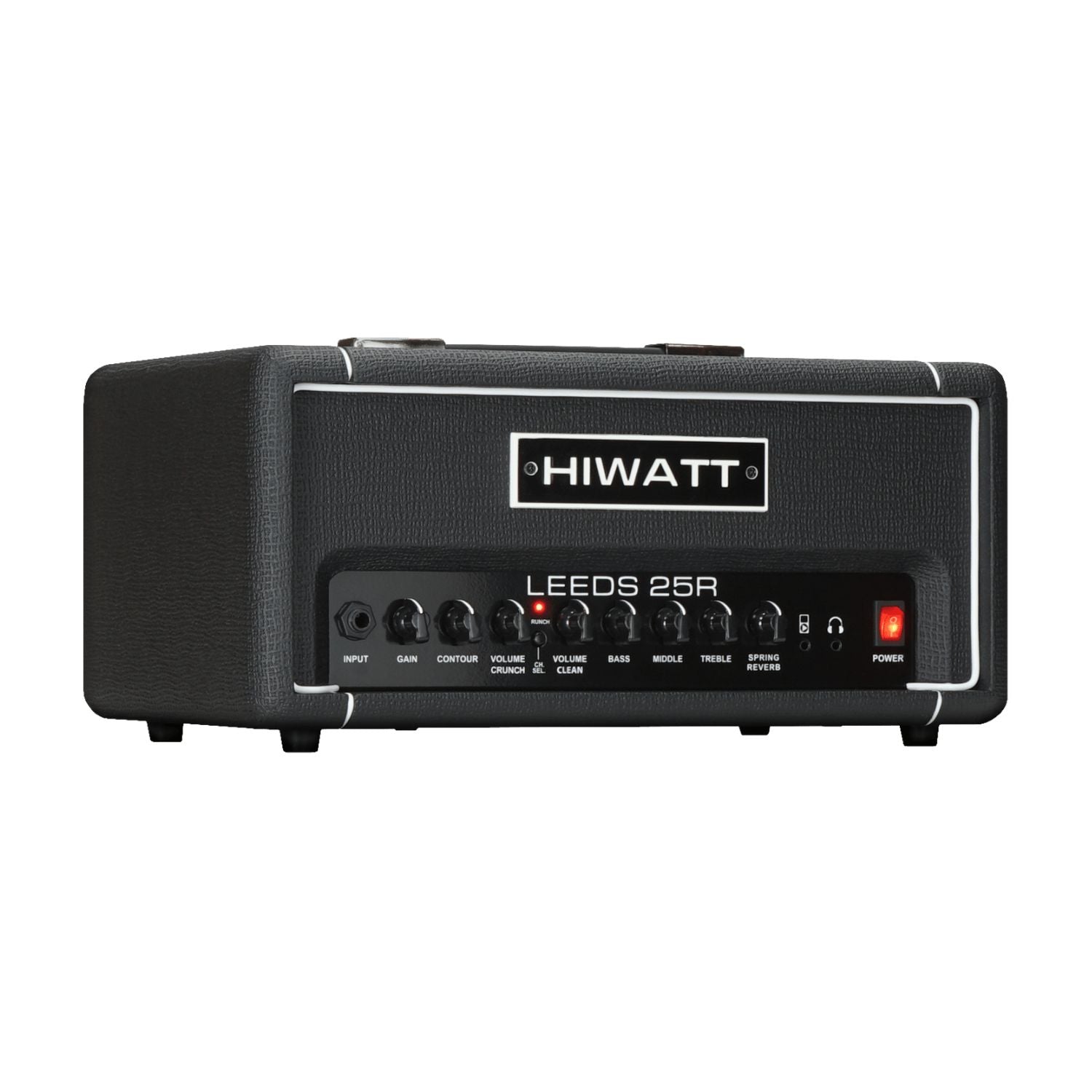 Angled front view of Hiwatt Leeds 25R Guitar Amplifier Head on white background