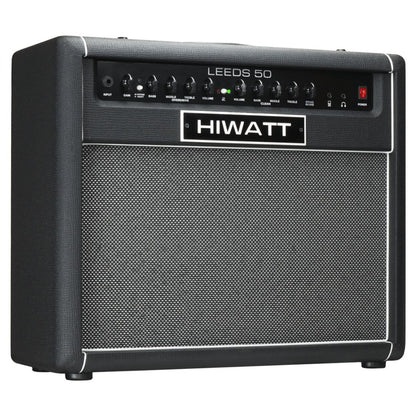 Angled view of Hiwatt Leeds 50R Combo Guitar Amplifier on white background