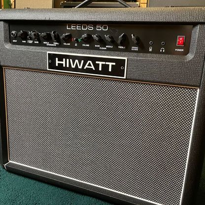 Angled front view of Hiwatt Leeds 50R Combo Guitar Amplifier in studio