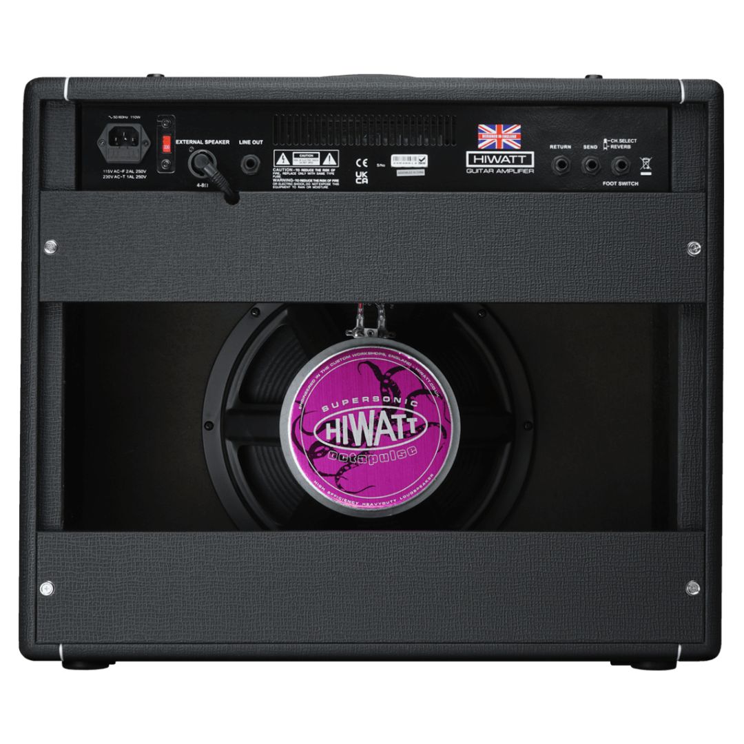 Rear ports view of Hiwatt Leeds 50R Combo Guitar Amplifier on white background
