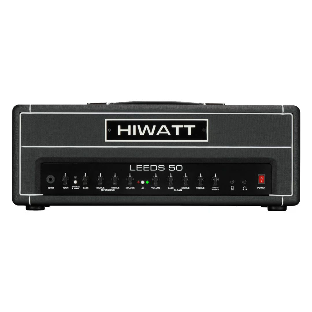 Front view of Hiwatt Leeds 50R Guitar Amplifier Head on white background