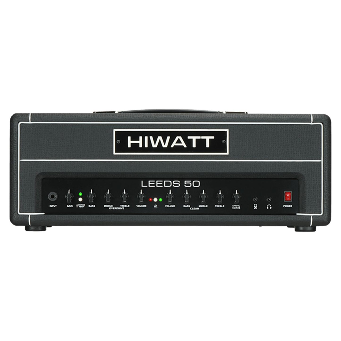 Front view of Hiwatt Leeds 50R Head on white background