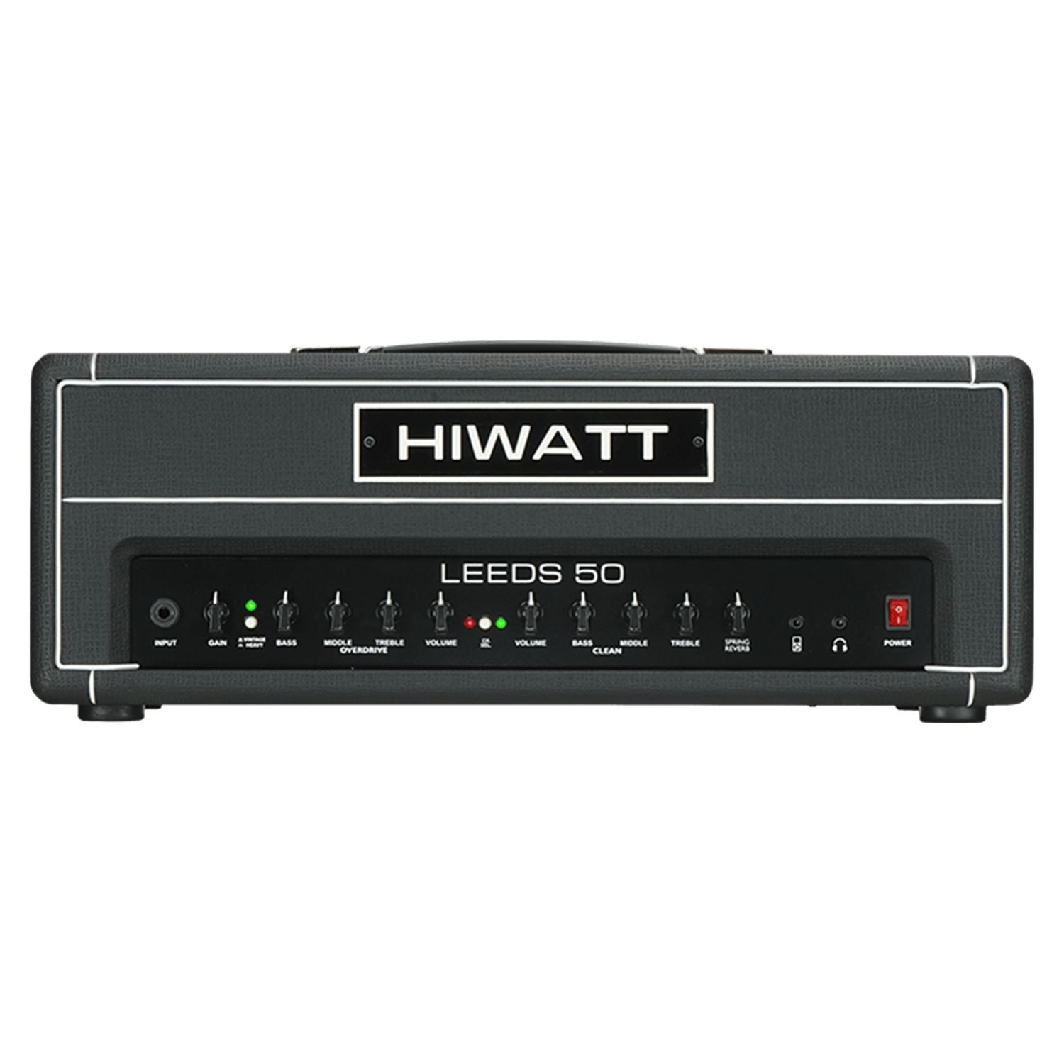 Front view of Hiwatt Leeds 50R Head on white background
