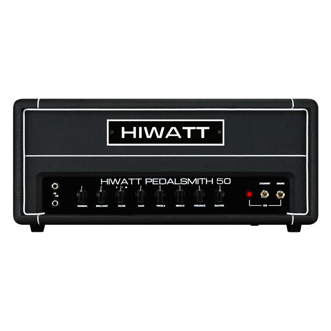 Front view of Hiwatt PEDALSMITH 50 Guitar Amplifier Head on white background