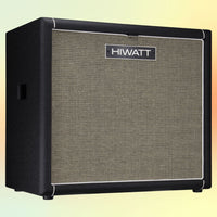 Angled view of Hiwatt SE115F Custom Handwired Bass Speaker Cabinet on yellow background