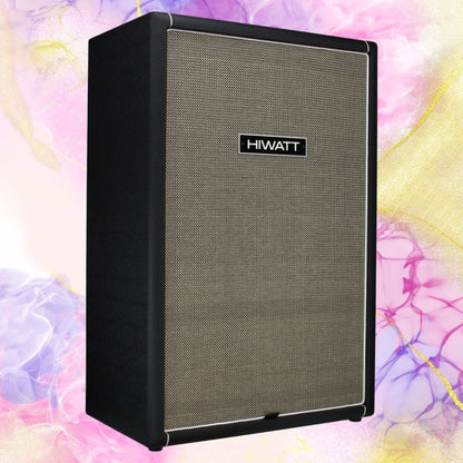 Angled view of Hiwatt SE215F Custom Handwired Bass Speaker Cabinet on multicolored background