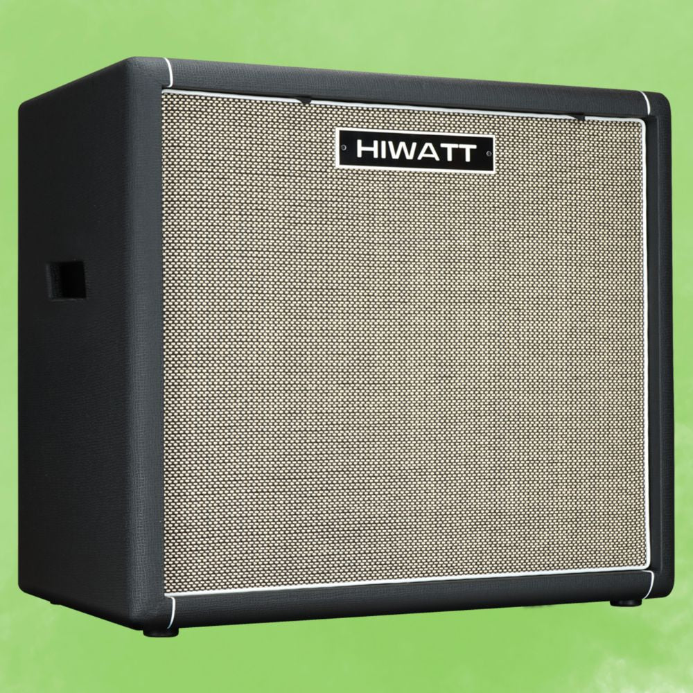 Angled view of Hiwatt SE410F Custom Handwired Bass Speaker Cabinet on green background