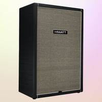 Angled view of Hiwatt SE810F Custom Handwired Bass Speaker Cabinet on yellow and pink gradient background