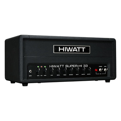 Angled front view of Hiwatt SUPER-HI 33 Guitar Amplifier Head on white background