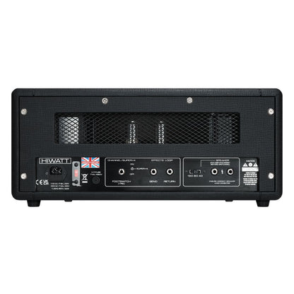 Rear view of Hiwatt SUPER-HI 50 Guitar Amplifier Head on white background