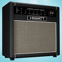 Angled front view of Hiwatt Studio Stage Combo 1×12 Custom Guitar Amplifier on blue background